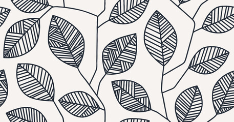 floral outline abstract leaves seamless pattern.