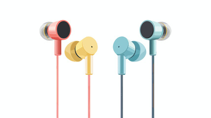Wired earphones. Music earbuds with twisted cable