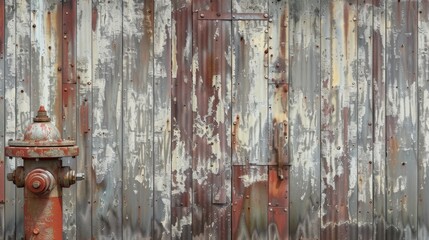 A detailed view of a wooden wall with a fire hydrant. Suitable for urban and industrial themes