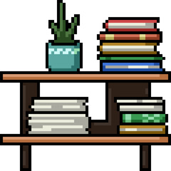 pixel art of table book shelf