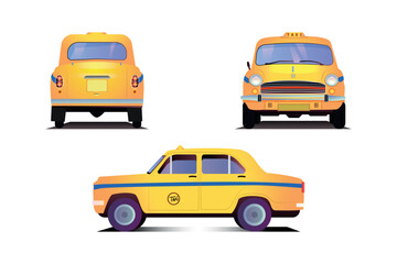 Kolkata yellow taxi front side and back of an Indian yellow color taxi