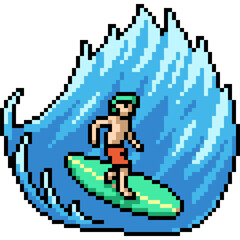 Obraz premium pixel art of man play surfboard