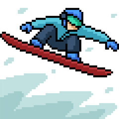 pixel art of man play snowboard
