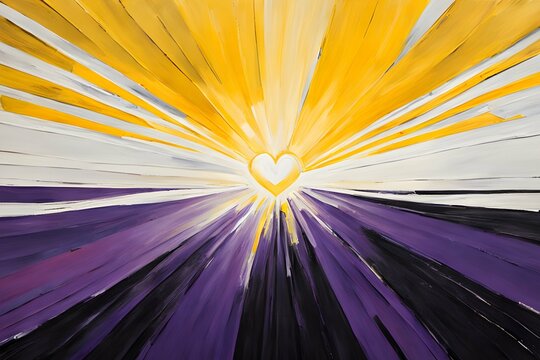 Radiant heart on abstract non-binary colors flag rays emanating