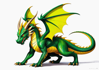 Obraz premium a green and yellow dragon is standing on its hind legs