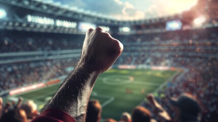 a soccer fans holding fists at a stadium
