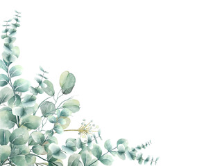 Watercolor Eucalyptus coner Frame. Perfect wedding stationary, greetings, fashion, backgroun © Link Parker