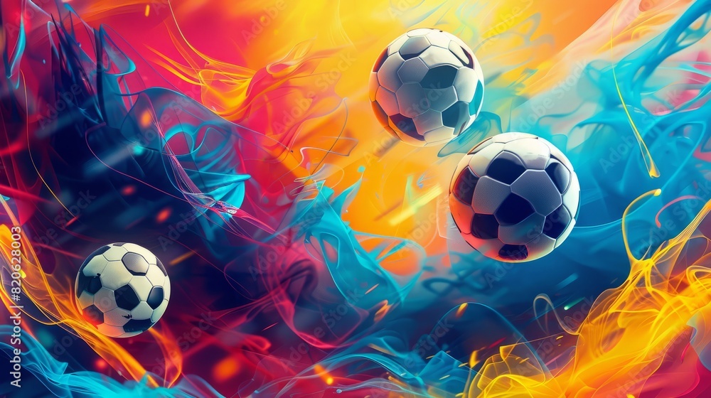 Poster abstract background with vibrant colors and soccer motifs. generative ai