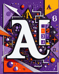 a painting of the letter a surrounded by geometric shapes