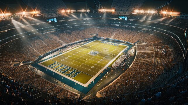 American football stadium in a super bowl game, generative ai