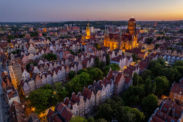 Obraz premium Aerial summer evening view of Gdansk old town, Poland