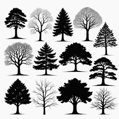 a collection of trees silhouettes on a white background