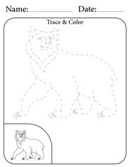 Bear Printable Activity Page for Kids. Educational Resources for School for Kids. Kids Activity Worksheet. Trace and Color the Shape