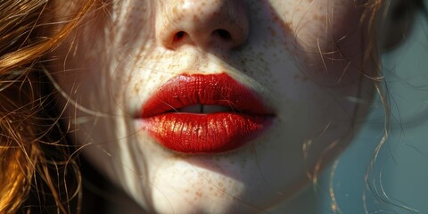 beautiful red lips of a woman in sun