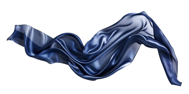 blue silk satin cloth floating or flying in air, isolated on white or transparent png