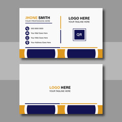 Clean Corporate Business Card Layout with blue and yellow colors. Modern unique creative business card. Business card for business and personal use. Vector illustration design, Print ready,