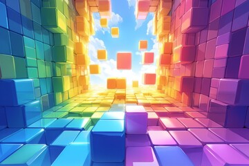 Colorful Abstract Cube Pattern, Offering a Creative and Geometric Approach to Modern Design and Digital Art Concepts