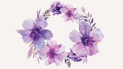 Purple watercolor floral wreath for wedding birthday
