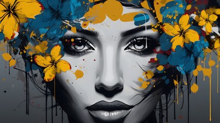 Contemporary Digital Art Piece of a Woman with Splatter Effects