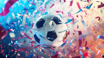 Football and confetti. EM European Championship 2024. Win, winner celebration concept background illustration.
