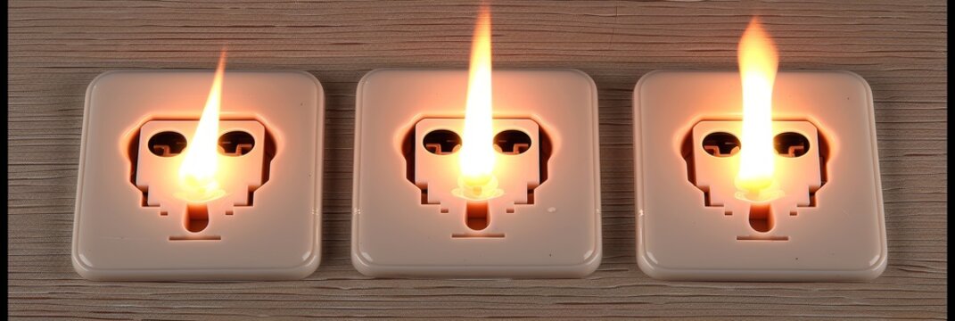 Dangerous burning electrical wall socket   urgent fire hazard requiring immediate attention