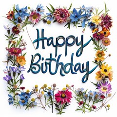 happy birthday card with flower design, AI generated