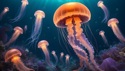 A Jellyfish In A Sea Of Glowing Ocean Creatures