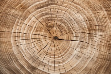 Fototapeta premium Old wooden oak tree cut surface. Rough organic texture of tree rings with close up of end grain