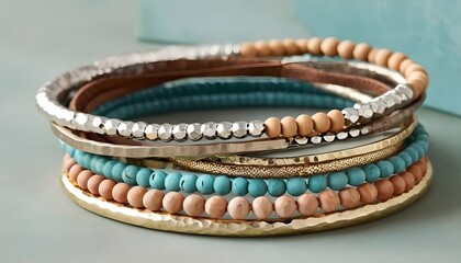 A Stack Of Bohemian Inspired Bracelets Featuring H