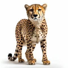 Cheetah standing on white background. front view. 3D illustration