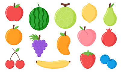 Cute set of fresh fruit organic food flat illustration