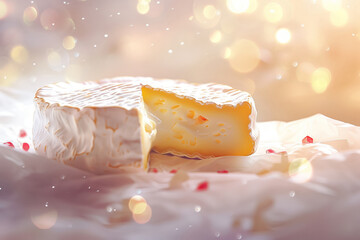 Delicious fresh brie cheese, illustration on light background with volumetric light