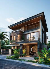 Fototapeta premium Luxury Modern Villa with Palm Trees