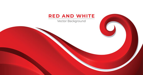 Red and white background with stylish and elegant wavy design