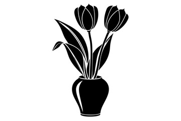 tulip flower on the vase vector silhouette
