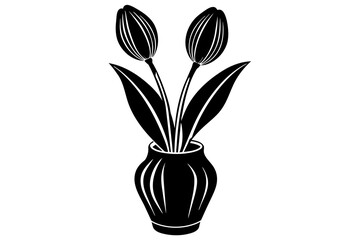tulip flower on the vase vector silhouette
