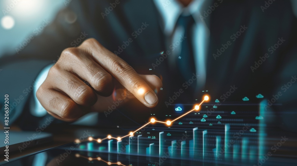 Aufkleber businessman is attentively examining digital financial information on an advanced interface. the dat