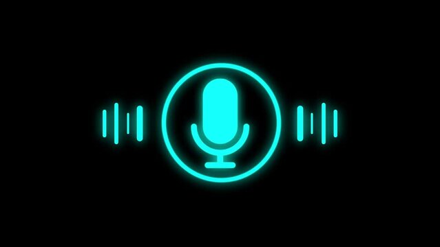    voice recording and podcast mic microphone button icon animation. Audio microphone icon animation in black background