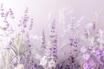 Fototapeta premium Delicate lavender flowers arranged against a soft pastel backdrop