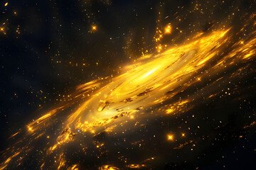 Ethereal Yellow Galaxy - A Vibrant Cosmic Show of Illuminated Nebula and Scattered Stellar Beauty