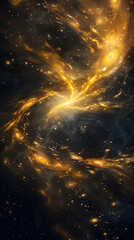 Ethereal Yellow Galaxy - A Vibrant Cosmic Show of Illuminated Nebula and Scattered Stellar Beauty