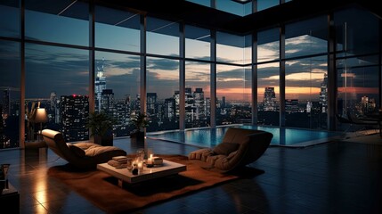 Fototapeta premium Pool at sunset. AI generated art illustration.