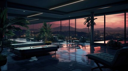 Fototapeta premium Pool at sunset. AI generated art illustration.