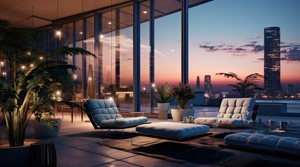 Fototapeta premium Pool at sunset. AI generated art illustration.