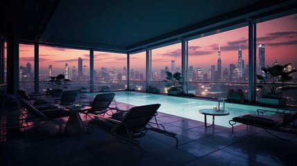 Fototapeta premium Pool at sunset. AI generated art illustration.