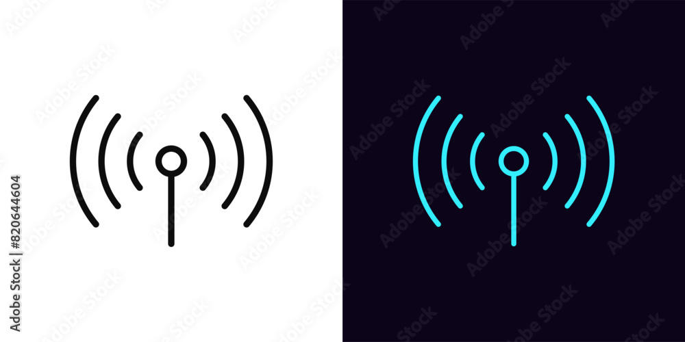 Poster outline antenna signal icon, with editable stroke. antenna with radio waves. wireless signal and net