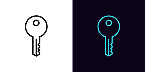 Outline door key icon, with editable stroke. Key sign for house lock. Unlock access, private security key, admin password. House and apartment rental, secure mortgage, real estate owner. Vector icon