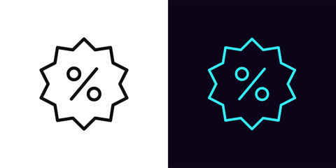 Outline discount badge icon, with editable stroke. Flash sale tag with percentage. Special price and benefit discount, profit shopping and saving, percent bonus, advertising promo offer. Vector icon