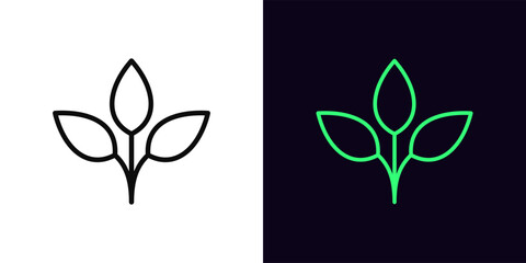 Outline plant leaf icon, with editable stroke. Nature plant sign with leaves. Organic product, vegan green food, eco friendly, gluten free, natural bio product and quality, healthy food. Vector icon