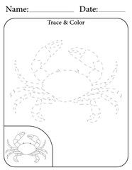 Crab Printable Activity Page for Kids. Educational Resources for School for Kids. Kids Activity Worksheet. Trace and Color the Shape